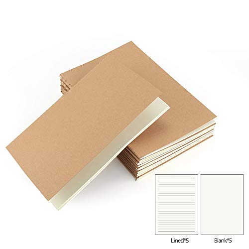 VEESUN Pack de 10 cuadernos, A5 Tapa de Kraft Blanda 5 líneas y 5 Blanco 60 páginas, Libretas Grapadas Cuaderno de Notas para Despacho Diario Escritura de la Escuela Chicos Chicas y Maestros