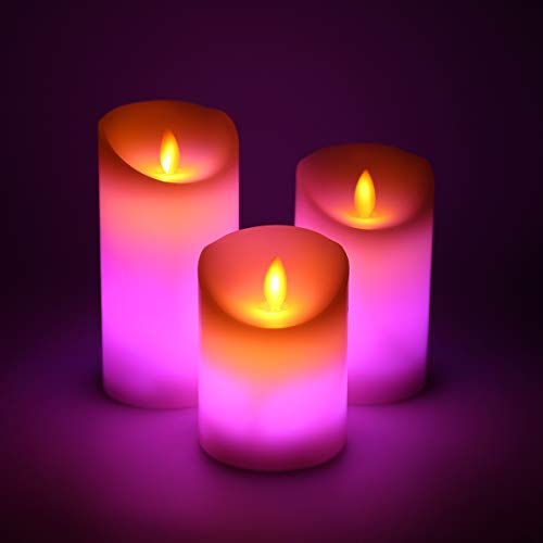 Velas de LED sin Llama, ALED LIGHT Pack de 3 Blanco Cálido más Multicolores Velas Electricas de Cera Reales con Mando a Distancia y Temporizador Velas Decorativas de pilas para Decoración, Bodas