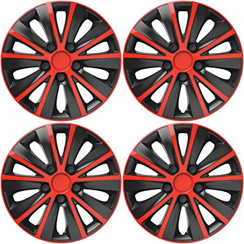 VERSACO RAPIDERB15 Tapacubos de Rueda, Rojo/Negro, 15 Pulgadas, Set de 4