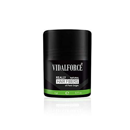 VidalForce, | Fibra Capilar 100% de origen Vegetal | Polvos voluminizador pelo - Hair building fibers - Polvo voluminizador cabello - Fibras capilares Castaño Oscuro (5 gr)