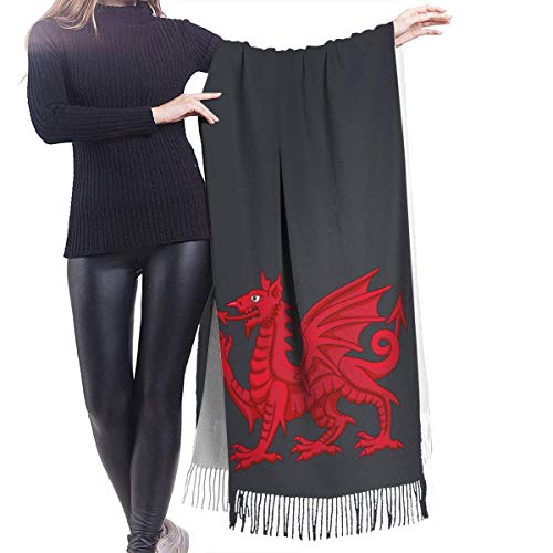 Vikimen Wrap Shawl Scarves Bufanda Fringe Welsh Dragon Women's Long Cashmere Pashmina Shawl Wrap Scarf With Fringe 77"x27"