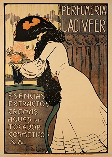 Vintage barbería y salón LADIVER perfumería por esencia, extractos, cremas y cosméticos, España c1903 250 gsm brillante Art Tarjeta A3 reproducción de póster