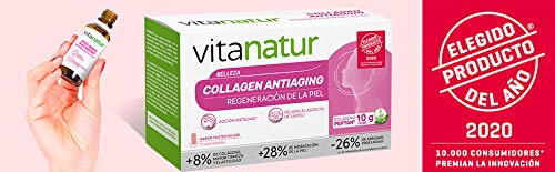 Vitanatur Collagen antiaging - Complemento alimenticio, Colágeno hidrolizado y ácido hialurónico, Ayuda a regenerar la piel y acción antiedad, 10 viales bebibles