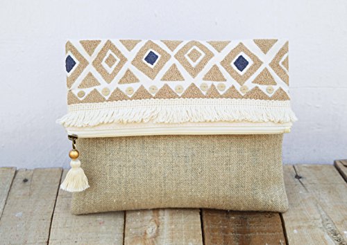 VLiving Bohemian Azteca tela de pato de algodón lavado a la piedra con lentejuelas plateadas multipropósito Blush bolsa con cremallera (colorete, 10 x 8 pulgadas)