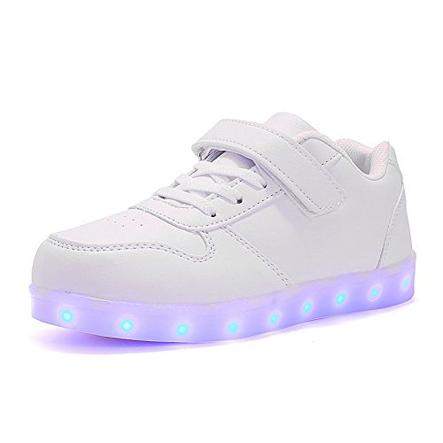 Voovix Kids Low-Top Led Light Up Shoes con Control Remoto Zapatos con Luces para niños y niñas(Blanco,EU29/CN29)