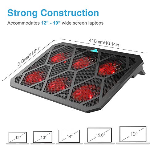 VOXON - Base de Refrigeración Gaming para Portátil con 6 Ventiladores hasta 19 Pulgadas, Iluminación LED Rojo con Puerto USB