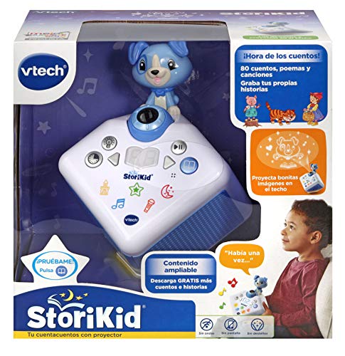 VTech - StoriKid, Cuentacuentos con proyector, escucha historias, poemas o canciones acompañadas de una proyección, graba tu propia historia, temporizador, luz de noche, color blanco/azul (80-608077)