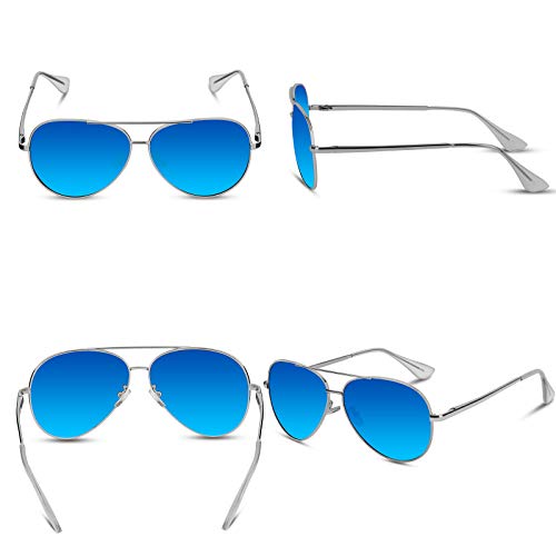 VVA Gafas de sol Hombre Polarizadas Aviador Hombres Aviador Gafas de sol Polarizadas Hombre Unisex Protección UV400 por V101(Azul/Plateado)