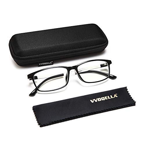 VVDQELLA Gafas Presbicia Hombre/Mujere Montura en TR90 Lentes Premium y Rectangular Anti Luz Azul Contra UV Gafas Lectura 0.0 para PC, Smartphone, TV, Ligeras y Durable