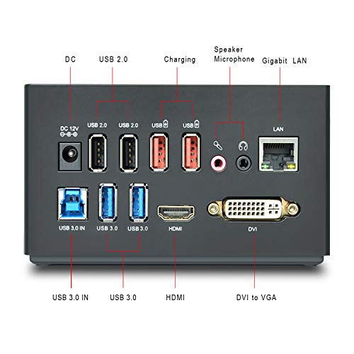 WAVLINK USB 3.0 Portátil Docking Station Multifuncional Dual Video Monitor Display DVI, HDMI, Gigabit Ethernet, Audio, 6 USB Puertos,DP, Soporta Windows, Mac OS, Android-Negro