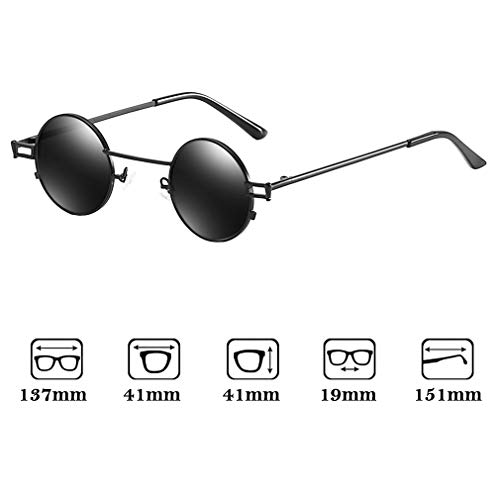 WEIMEITE Hombres de Las Mujeres Gafas de Sol Redondas Pequeñas Gafas de Sol con Montura de Metal Vintage Hombre Mujer Gafas UV400