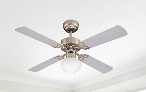 Westinghouse Ceiling Fans Vegas Ventilador de Techo E27, Acabado en Aluminio Cepillado con aspas Reversibles en Arce Claro/Plata