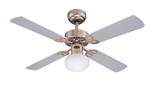 Westinghouse Ceiling Fans Vegas Ventilador de Techo E27, Acabado en Aluminio Cepillado con aspas Reversibles en Arce Claro/Plata