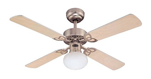 Westinghouse Ceiling Fans Vegas Ventilador de Techo E27, Acabado en Aluminio Cepillado con aspas Reversibles en Arce Claro/Plata