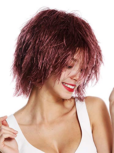 WIG ME UP- MMSLW-KF938 Peluca de Mujer Hombre Carnaval despeinada despeluznada como Paja voluminosa Duende Payaso Color Rojo Vino