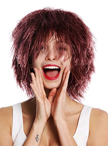 WIG ME UP- MMSLW-KF938 Peluca de Mujer Hombre Carnaval despeinada despeluznada como Paja voluminosa Duende Payaso Color Rojo Vino