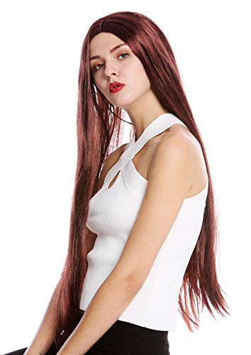 WIG ME UP- TH46-P30 Peluca Mujer Hombre Carnaval Halloween Muy Largo Liso Raya Medio Hippie Caoba marrón Rojizo