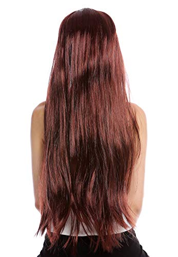 WIG ME UP- TH46-P30 Peluca Mujer Hombre Carnaval Halloween Muy Largo Liso Raya Medio Hippie Caoba marrón Rojizo