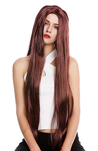 WIG ME UP- TH46-P30 Peluca Mujer Hombre Carnaval Halloween Muy Largo Liso Raya Medio Hippie Caoba marrón Rojizo