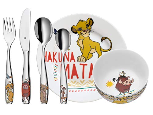 WMF Disney El Rey León - Vajilla para niños 6 piezas, incluye plato, cuenco y cubertería (tenedor, cuchillo de mesa, cuchara y cuchara pequeña) Kids infantil