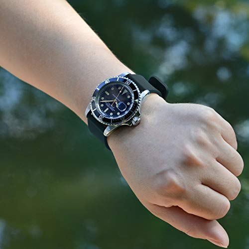 WOCCI 22mm Silicona Correa Reloj Hombre Mujer con Hebilla de Negro, Pulsera de Repuesto Negro