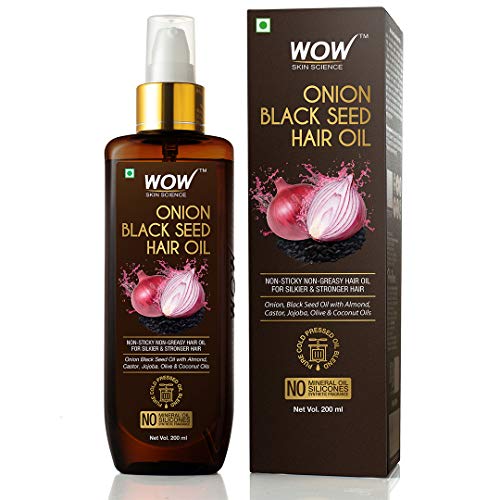 WOW Cebolla Negro Semilla Cabello Aceite – Promueve el crecimiento del cabello – Controla la caída del cabello – Sin aceite mineral y siliconas – 200 ml