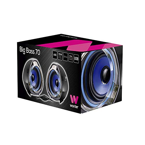 Woxter SO26-055 Big Bass 70 - Altavoces para PC (Mando de Control de Volumen, 15 W de Potencia, Conexiones 3.5 mm, USB, óptimo para PC/Smartphones/Videoconsolas) color Negro/Azul