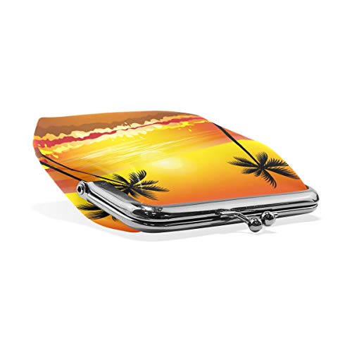 XiangHeFu Cartera de mujer Monedero Sunset Hawaiian Beach Coconut Trees Clutch Bag Leather