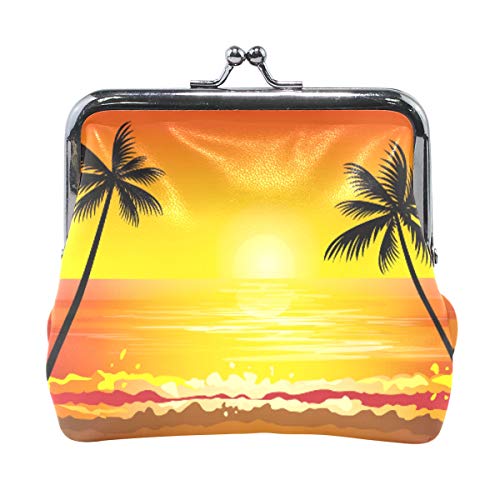 XiangHeFu Cartera de mujer Monedero Sunset Hawaiian Beach Coconut Trees Clutch Bag Leather