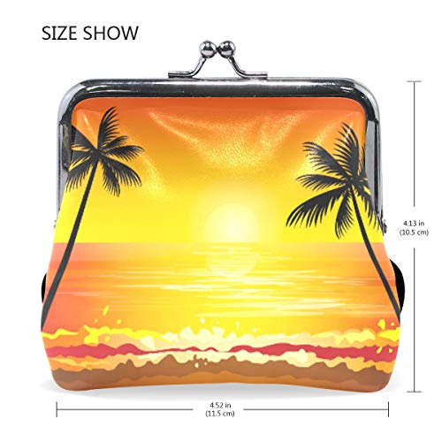 XiangHeFu Cartera de mujer Monedero Sunset Hawaiian Beach Coconut Trees Clutch Bag Leather