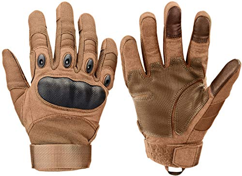 Xnuoyo Goma nudillo Duro Dedo Completo y Medio Dedo Guantes Guantes Protectores Guantes de Pantalla táctil para Motocicleta Ciclismo Caza Escalada Acampar marrón XL