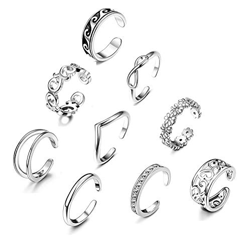 YADOCA 9 Pcs Anillo del Dedo del Pie Ajustable para Mujer Niñas Midi Anillos Vintage Punk étnico Bohemia Anillo