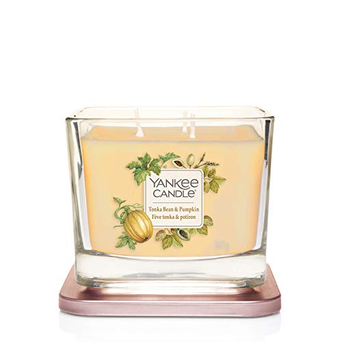 Yankee Candle - Colección Elevation, Vela aromática mediana cuadrada de 3 mechas con tapa de plataforma, haba tonka y calabaza