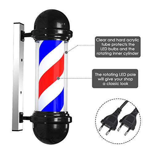 Yeah-hhi 50cm / 19in Poste de barbero Led Light with Red White Blue Stripes Illuminating Rotating Hair Salon Muestra de la peluquería para la Tienda