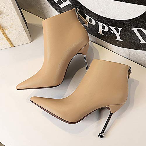 Yhjmdp Botas para Mujer, Zapatos de Mujer con tacón Alto Fino, Botines de Boda Sexis de Mujer,Marrón,35