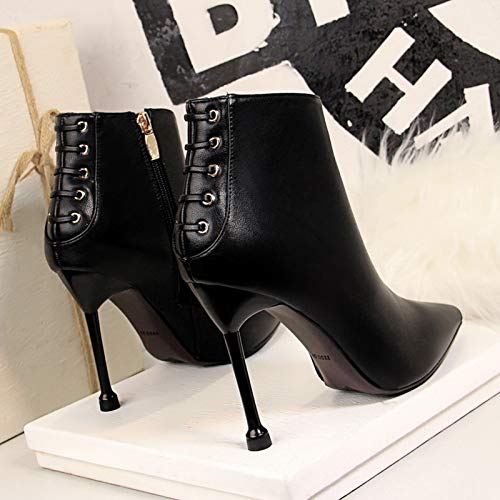 Yhjmdp Botas para Mujer, Zapatos de Mujer con tacón Alto Fino, Botines de Boda Sexis de Mujer,Negro,34