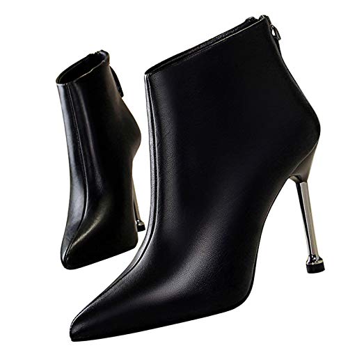 Yhjmdp Botas para Mujer, Zapatos de Mujer con tacón Alto Fino, Botines de Boda Sexis de Mujer,Negro,34