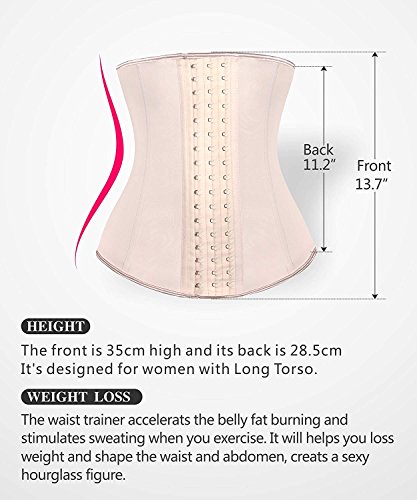 YIANNA Faja Reductora Mujer Colombiana Largo Torso Latex Waist Trainer Fajas Reductoras Adelgazantes Abdomen Postparto Beige con 9 Huesos Acero, 110288 Size M