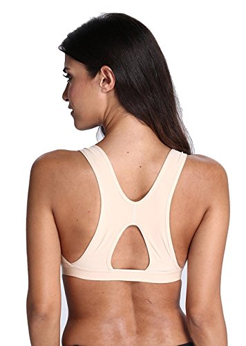 YIANNA Mujer Cierre Delantero Sujetador Post Operatorio Deportivo con Soporte de Espalda Sin Costura Sin Aros,UK-YA-BRA128-Beige-M