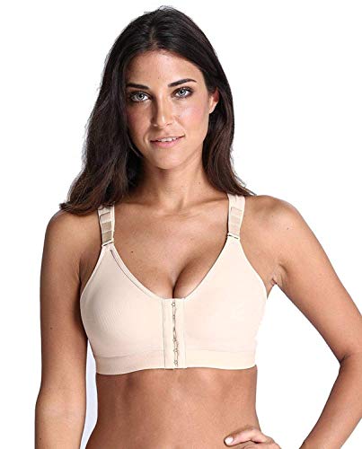 YIANNA Mujer Cierre Delantero Sujetador Post Operatorio Deportivo con Soporte de Espalda Sin Costura Sin Aros,UK-YA-BRA128-Beige-M