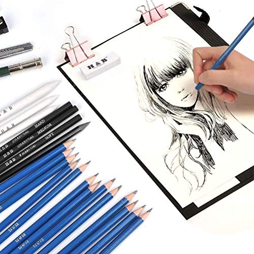 YOTINO 35Pcs Profesional Dibujo de Arte y Lápiz Dibujo Conjunto de Lápiz de Carbón, Lápiz de Grafito, Borrador Etc Herramienta de Dibujo a Lápiz Completo con Bolsa de Cremallera Portátil