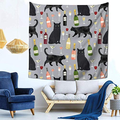 Yuanmeiju Tapices de Moda para Colgar en la Pared, tapices de Interior acogedores, Manta para Decorar el hogar, 59 x 59 Pulgadas, Vino de Gato Negro