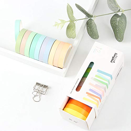 Yubbaex 12 Rollos Washi Tapes Set de Cinta Adhesiva Washi Cinta Adhesiva Decorativa para Scrapbooking DIY Manualidades (Macarrón de 8 mm de ancho)