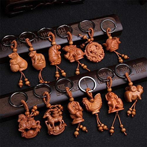 YUNGYE Étnica del Estilo Doce del Zodiaco De La Mascota De Caoba del Dragón Llavero del Coche De Talla Regalos De Los Hombres Colgante Caballo Y La Serpiente For Las Mujeres Llavero (Color : Monkey)