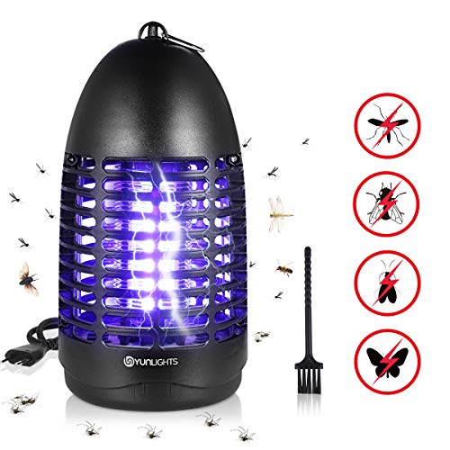 YUNLIGHTS 7W Lampara Mosquitos Antimosquitos Electrico Mata Mosquitos Electrico Repelente Mosquitos Lampara Antimosquitos con luz UV para Interiores al aire libre - Independiente o colgante de pared