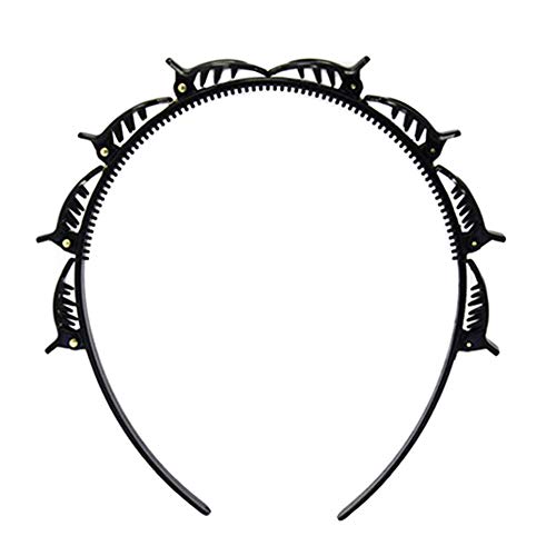 Yusea diademas para mujeres con pelo corto, doble flequillo, horquilla de peluquería, horquilla para el pelo, diadema para niñas, accesorio para la cabeza (talla única, 2 unidades), color negro