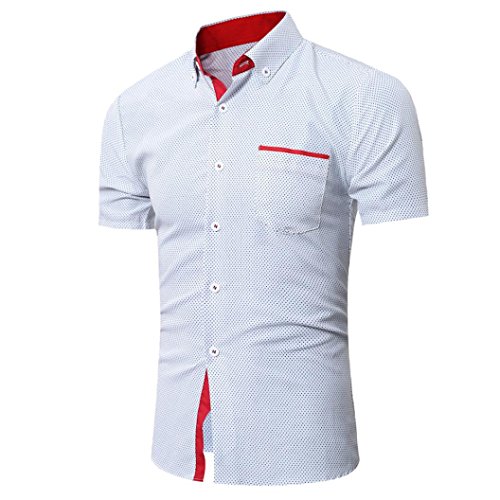 Yvelands Camisa de Solapa de Mezcla de algodón Hombres Camisa de Costura de Color de Manga Corta, Fina, con Costuras en Blanco y Negro ¡Blusa Superior, liquidación económica! (Blanco, XXL)