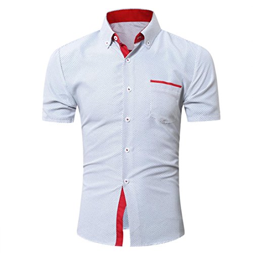 Yvelands Camisa de Solapa de Mezcla de algodón Hombres Camisa de Costura de Color de Manga Corta, Fina, con Costuras en Blanco y Negro ¡Blusa Superior, liquidación económica! (Blanco, XXL)