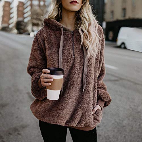 Yvelands Chaqueta Suéter Abrigo Jersey Mujer Invierno Talla Grande Hoodie Sudadera con Capucha Mujer Caliente y Esponjoso Top (Café2,XS)