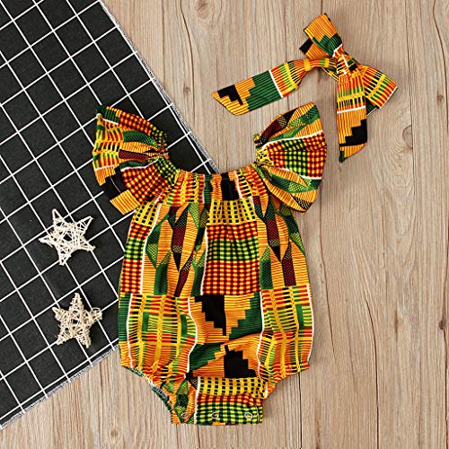 YWLINK Verano Conjunto NiñAs Sin Mangas Africa Estilo Nacional Sin Posicionamiento De ImpresióN Mono Traje De Rastreo+Banda De Pelo Lindo Traje De 2 Piezas Viajes Moda(Multicolor,12-18 meses/90)